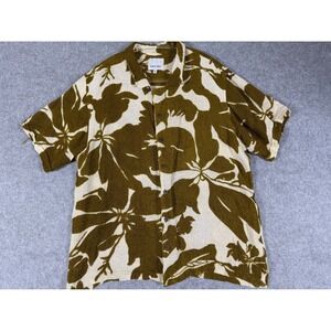 Raga Man Button Down Shirt Mens XL Green Floral Knit Short Sleeve Good Condition